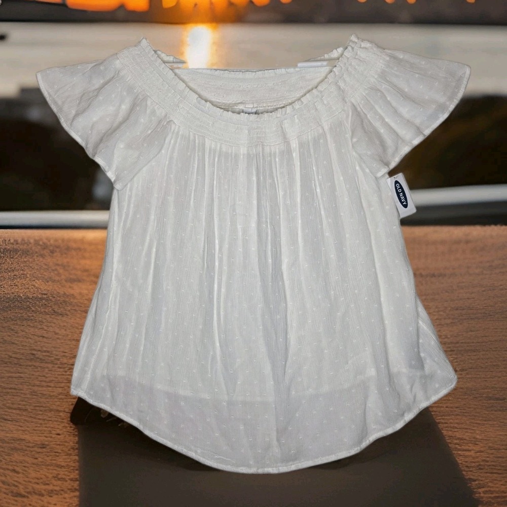 Old Navy Off The Shoulder White Textured Dot & Ruffled Sleeves Shirt SZ: SM NWT